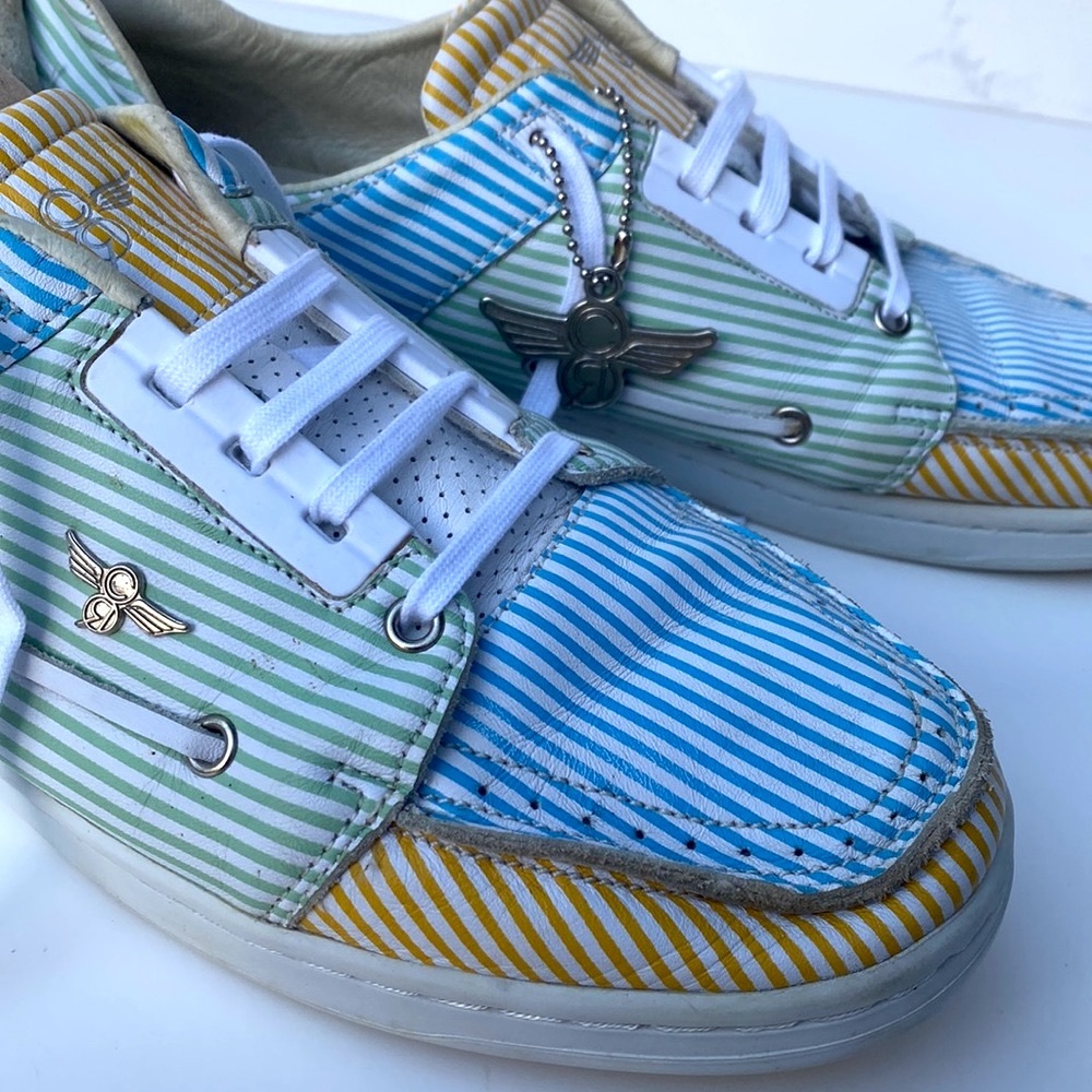CREATIVE RECREATION Striped LUCKY LUCIANO Metal CR Wings LEATHER TOP-SIDERS Sz10